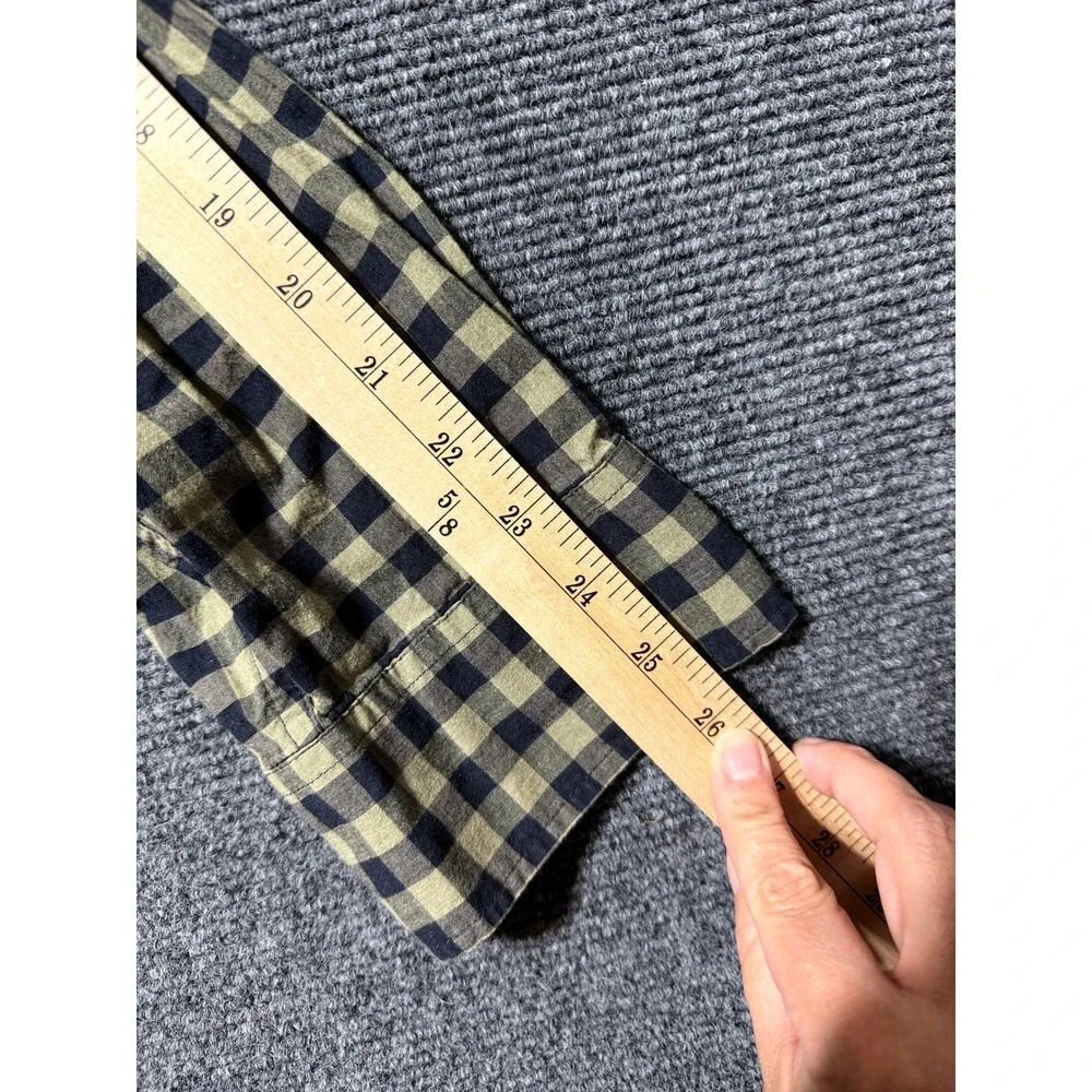 J.Crew Button Up Mens L Green Black Excellent Gingham Stretch Secret Wash AA429